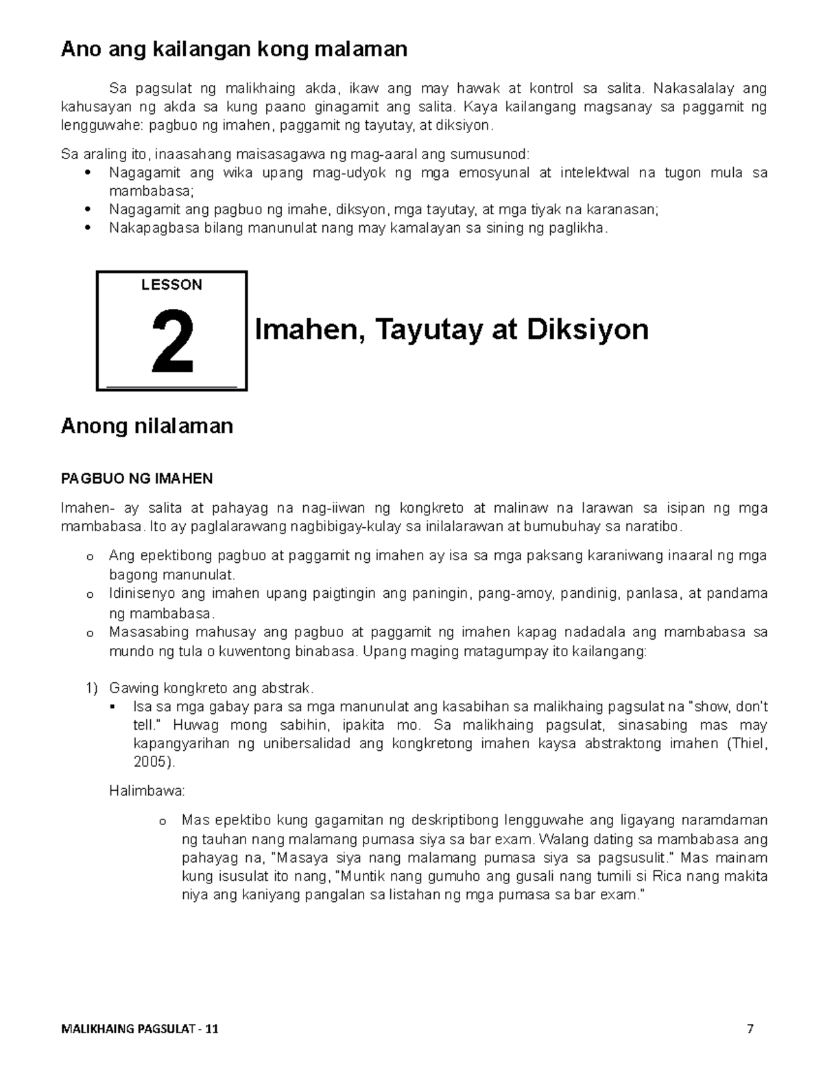 Lesson 2-Malikhain - Lecture notes - Ano ang kailangan kong malaman Sa ...