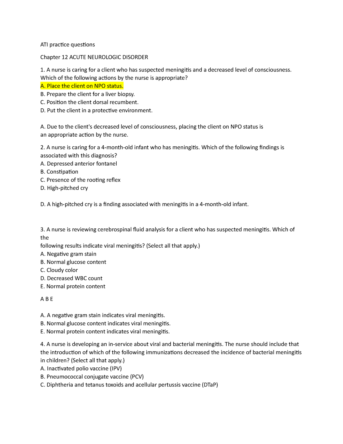 ATI Questoions 12-15 - ati book practice questions - ATI practice ...