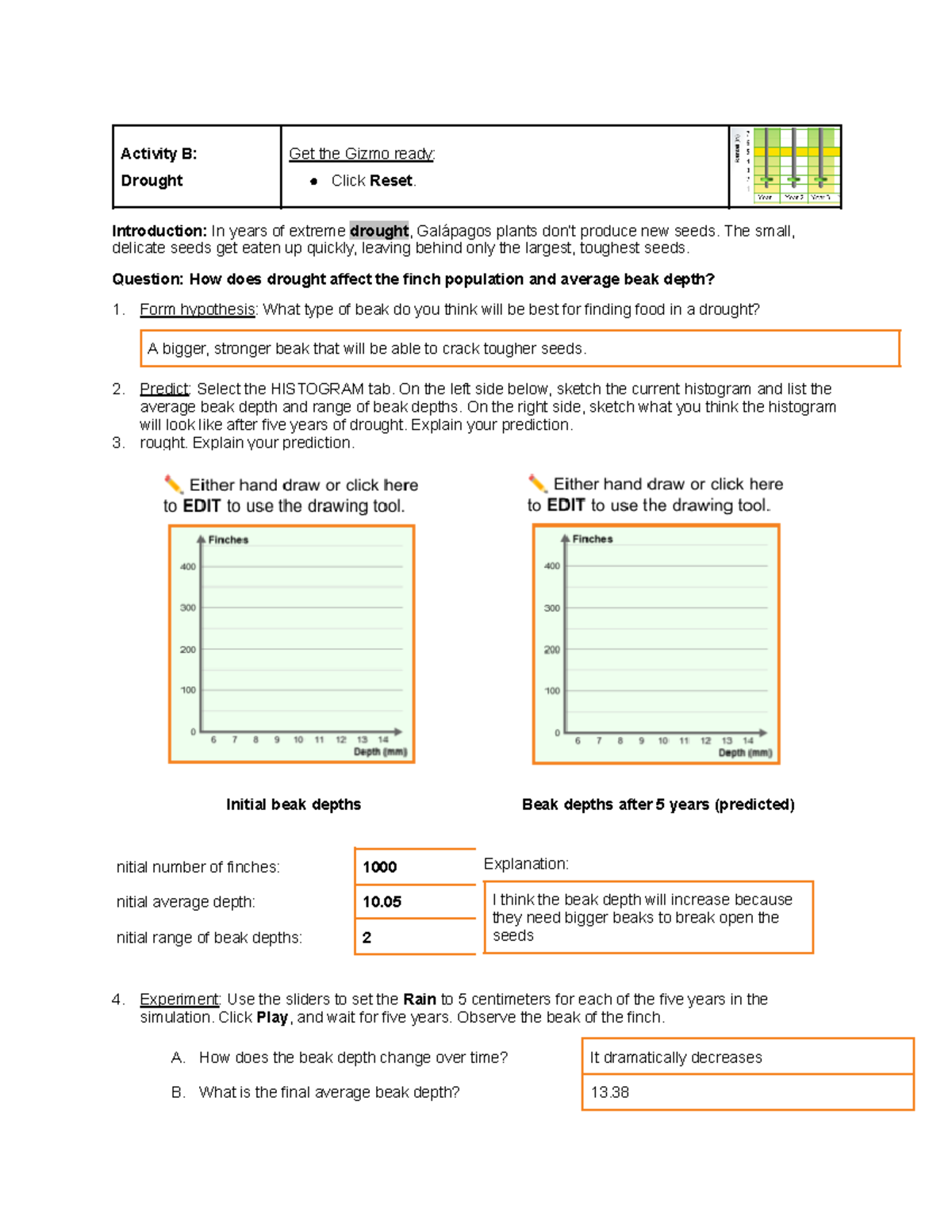 Pg9 - Unit 8 Lab 3 gizmo activity - Activity B: Drought Get the Gizmo ...