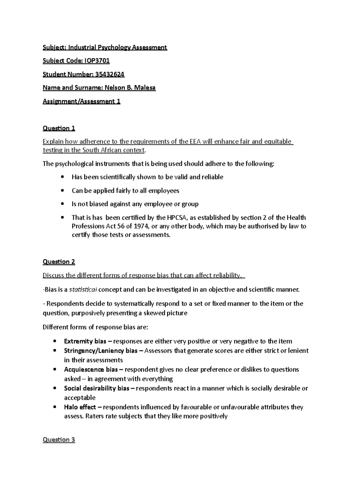 Assignment 01_industrial psychology testing and assessment IOP3701 ...