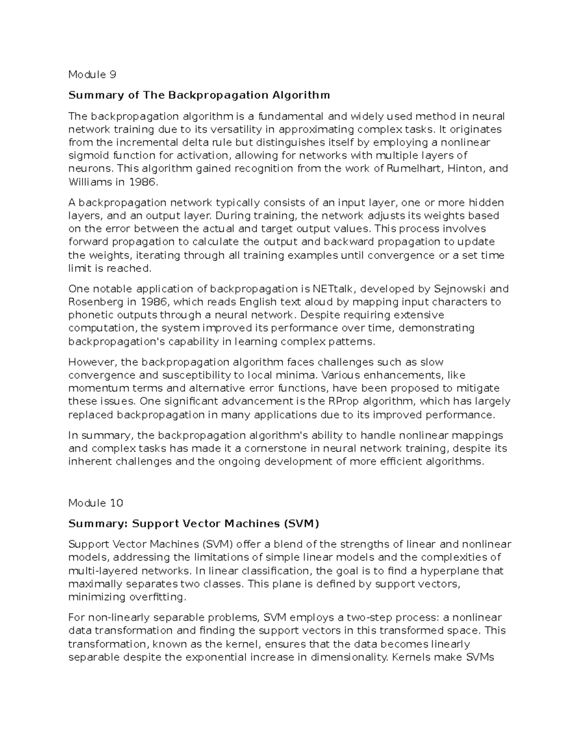 Summary of Module 9-11 - Module 9 Summary of The Backpropagation ...