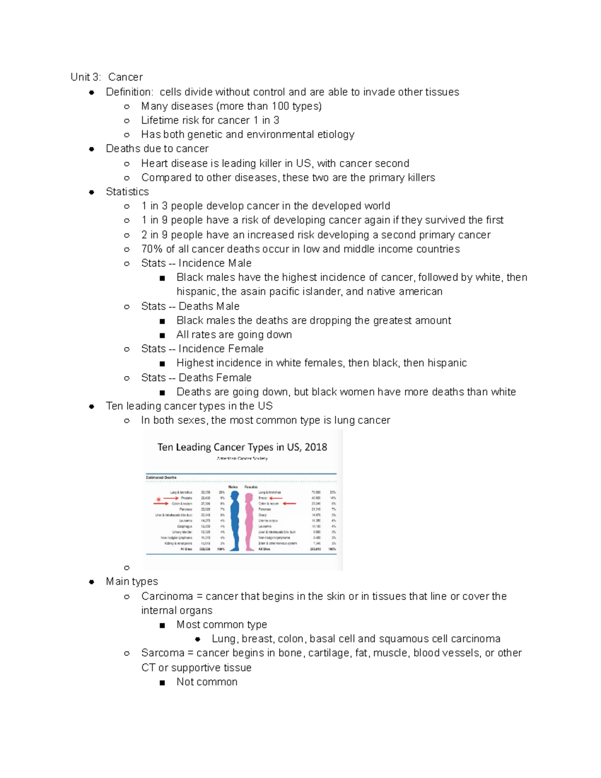 Kin 247 - Exam 3 Notes - Unit 3: Cancer Definition: cells divide ...