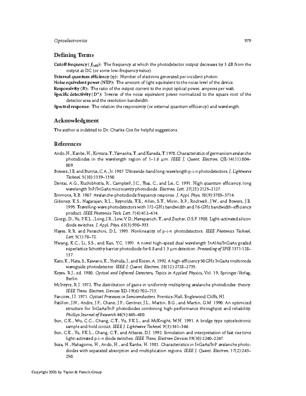 Electrical Engineering notes (154) Optoelectronics 979 Defining Terms