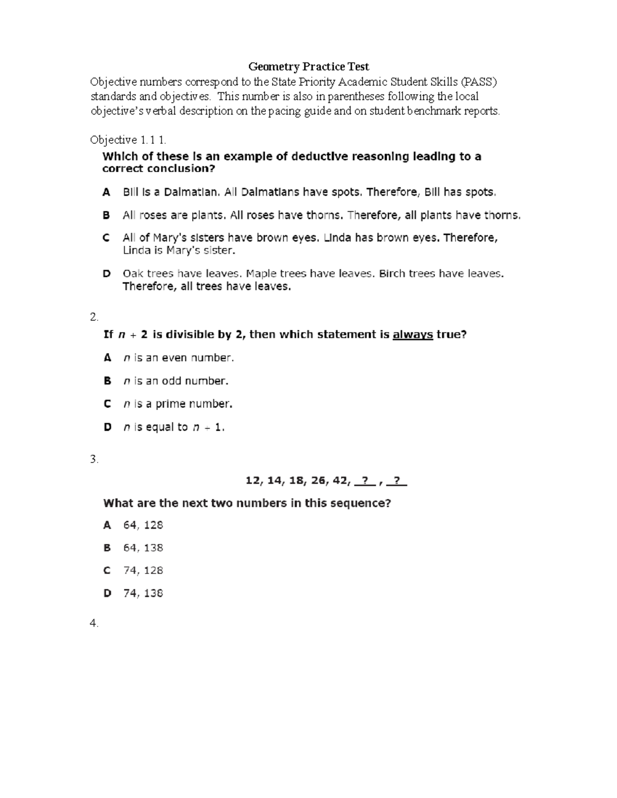 Geometry-Practice-Test - Geometry Practice Test Objective numbers ...