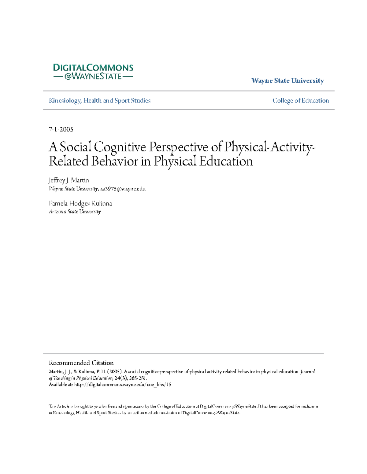 A Social Cognitive Perspective of Physical-Activity-Related Behavior in ...