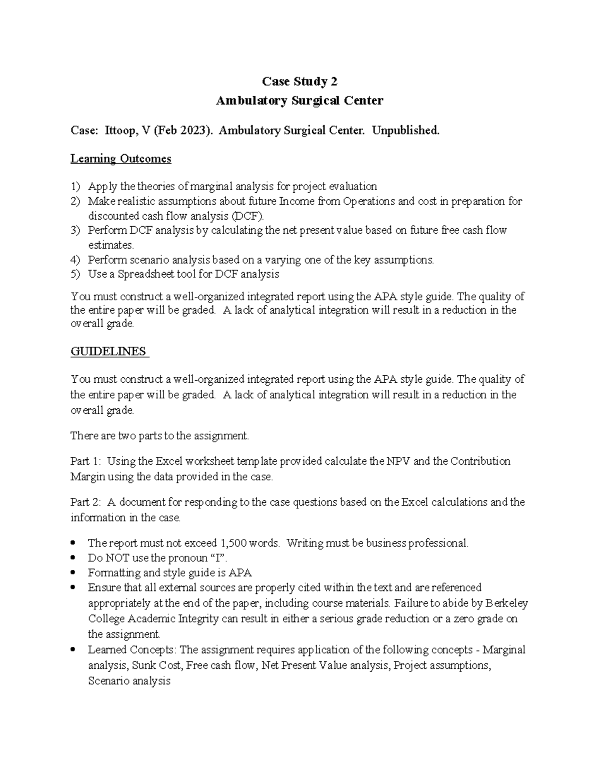 Second Case Assignment Brief - Case Study 2 Ambulatory Surgical Center ...