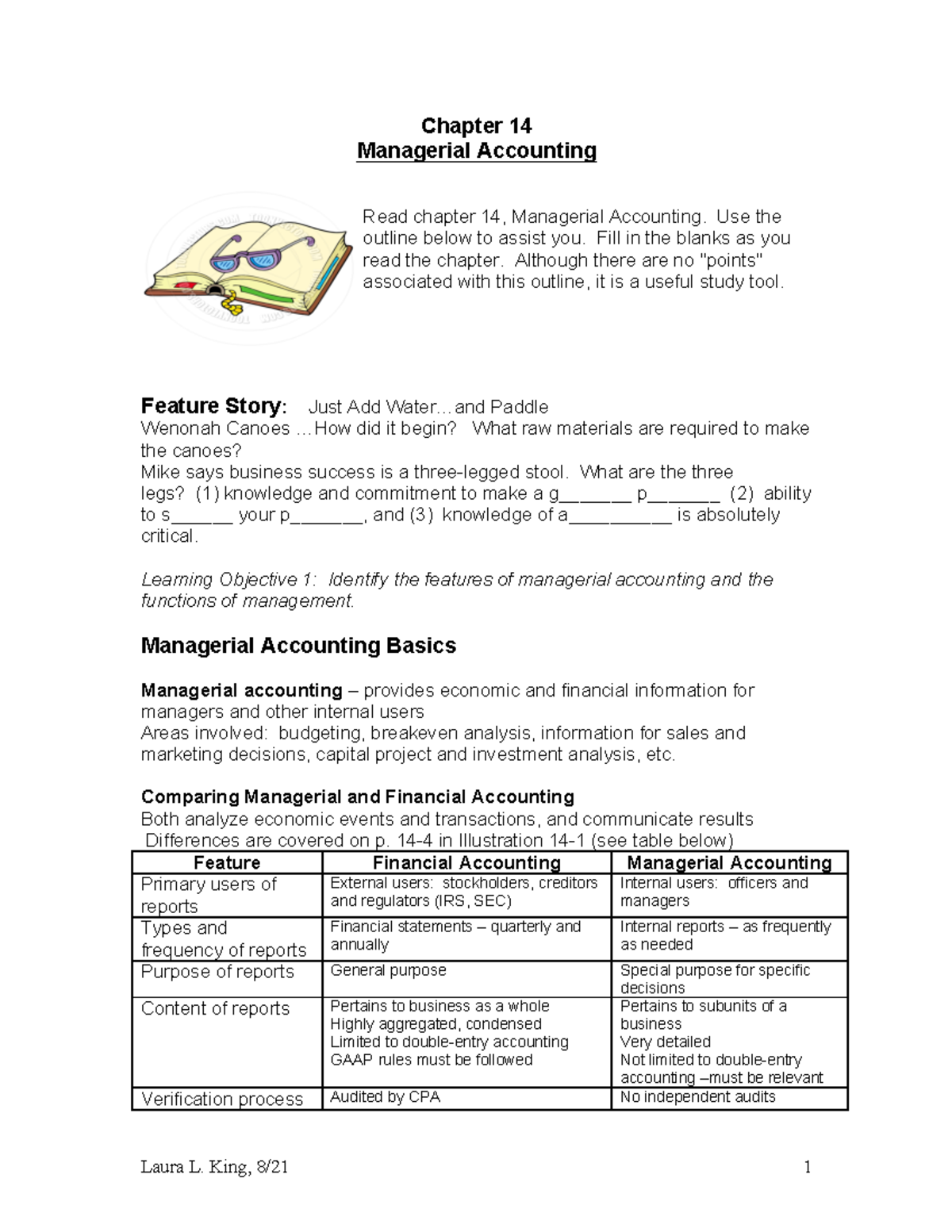 W Chapter Chapter Managerial Accounting Read Chapter Managerial Accounting Use The