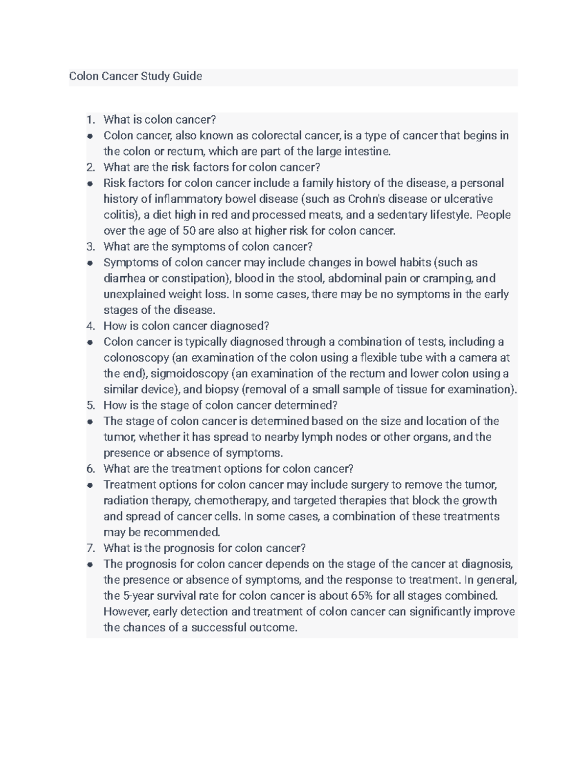 Colon Cancer study guide - Colon Cancer Study Guide What is colon ...