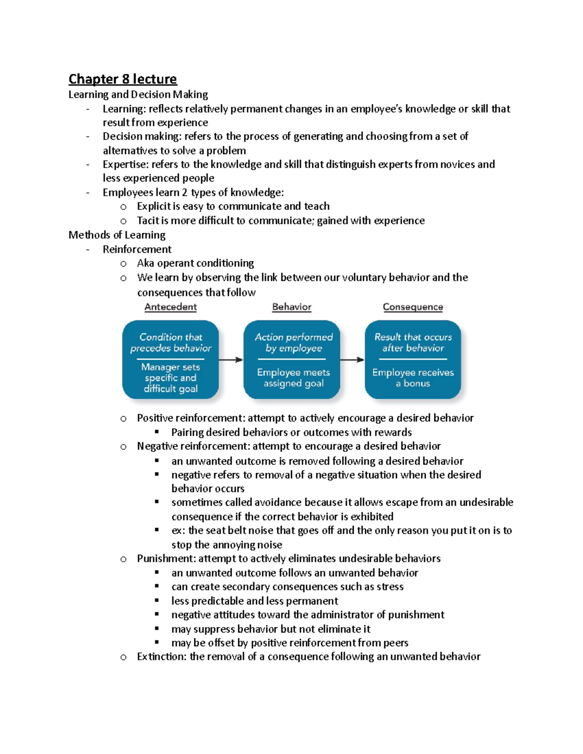 Chapter 8 Lecture Notes - Chapter 8 Lecture Learning And Decision ...