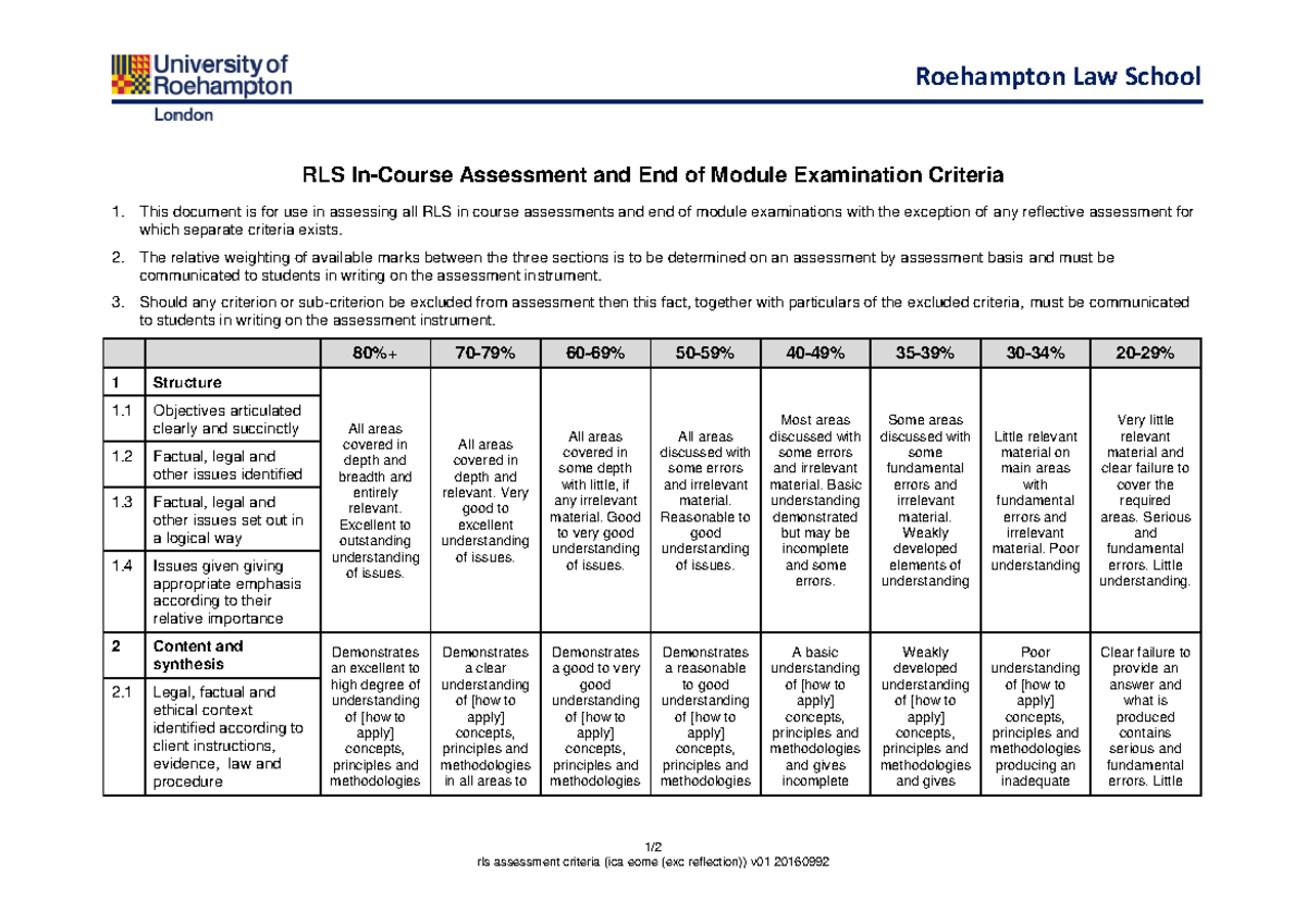 RLS Assessment Criteria Criminal - 1/ rls assessment criteria (ica eome ...