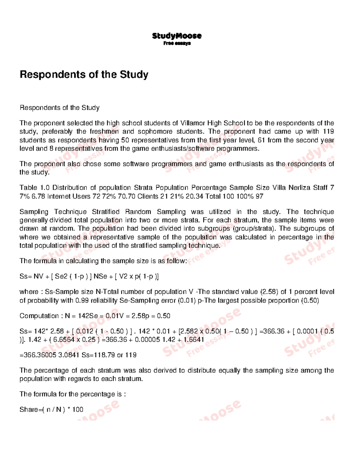 sample thesis chapter 3 respondents of the study