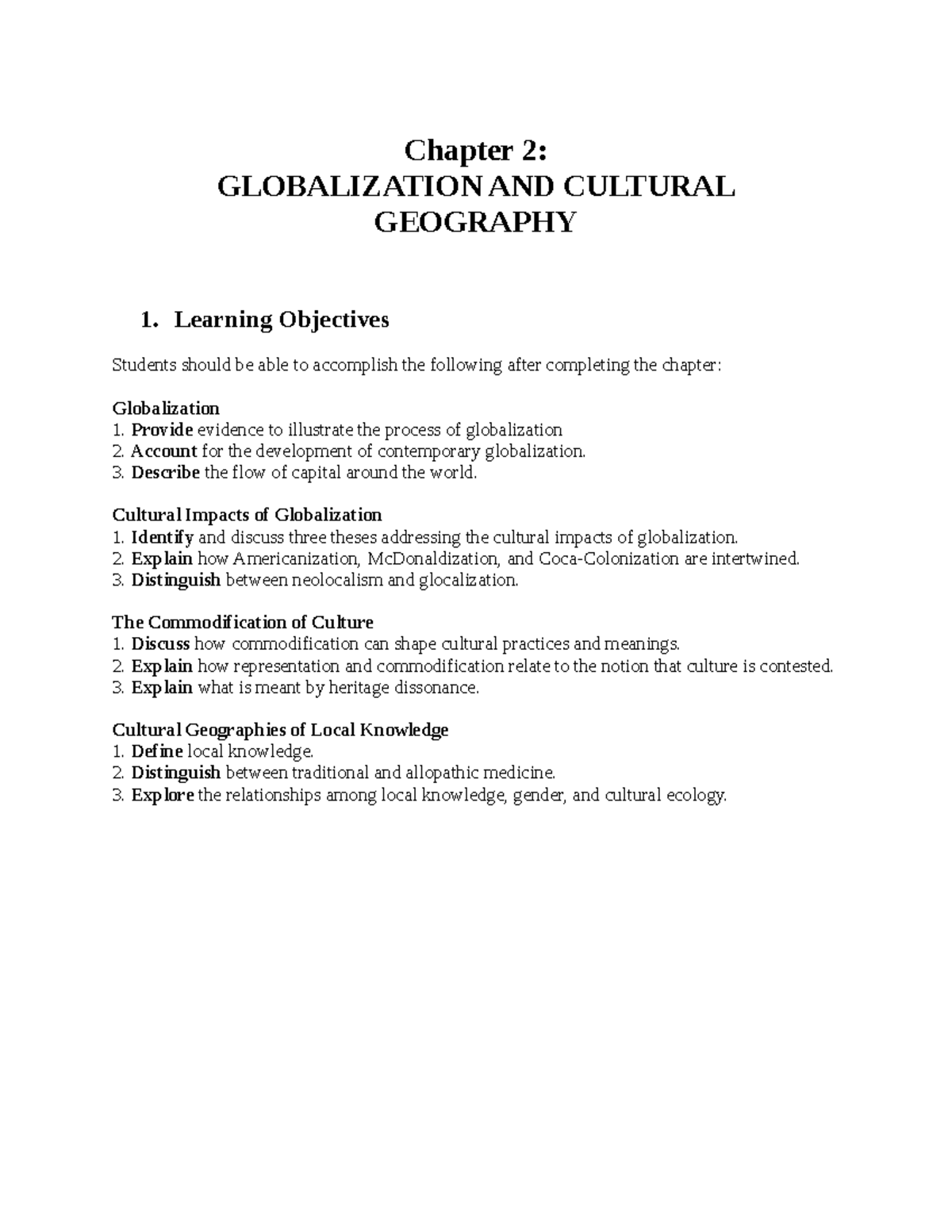 Chapter 2 Objectives Study Guide - Chapter 2: GLOBALIZATION AND ...