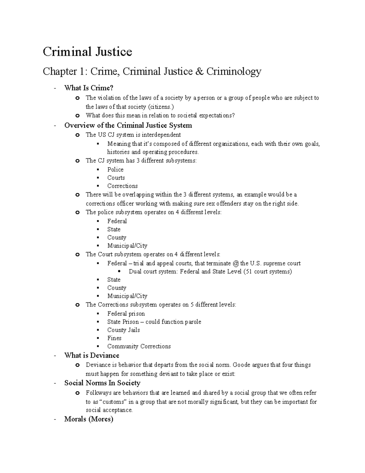 CJ 201 - Notes - Criminal Justice Chapter 1: Crime, Criminal Justice ...