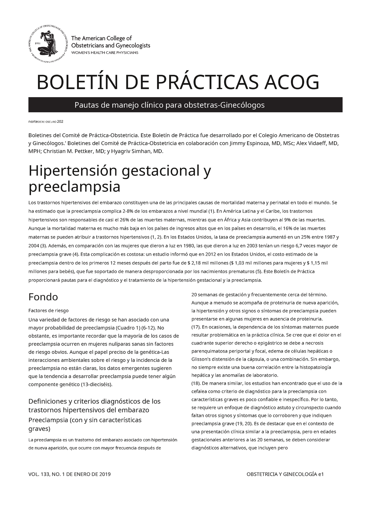 Hipertension Gestacional y Preeclampsia BOLETÍN DE PRÁCTICAS ACOG