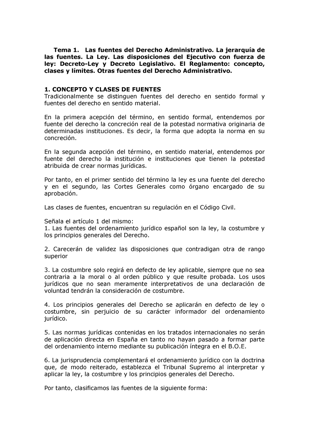 Derecho Administrativo Tema 1 - Tema 1. Las Fuentes Del Derecho ...