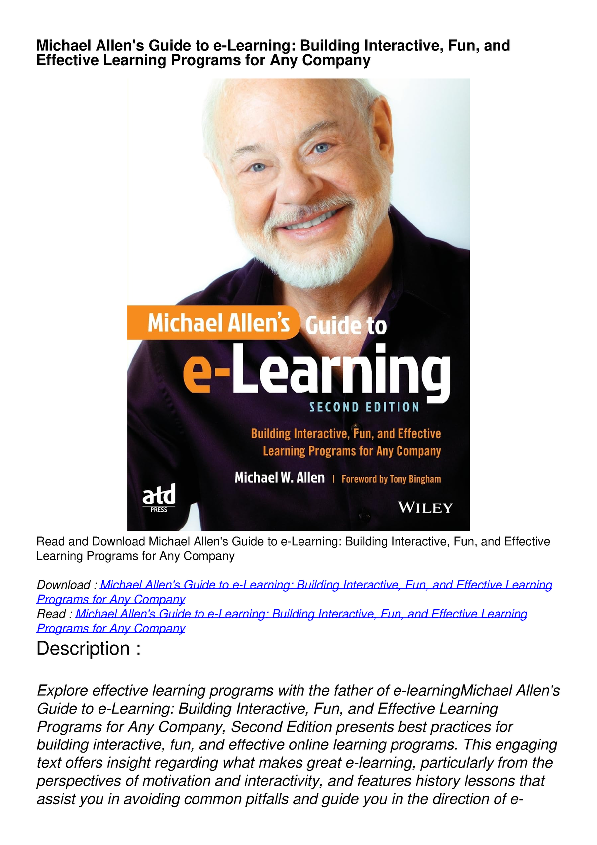 [PDF READ ONLINE] Michael Allen's Guide to e-Learning: Building ...