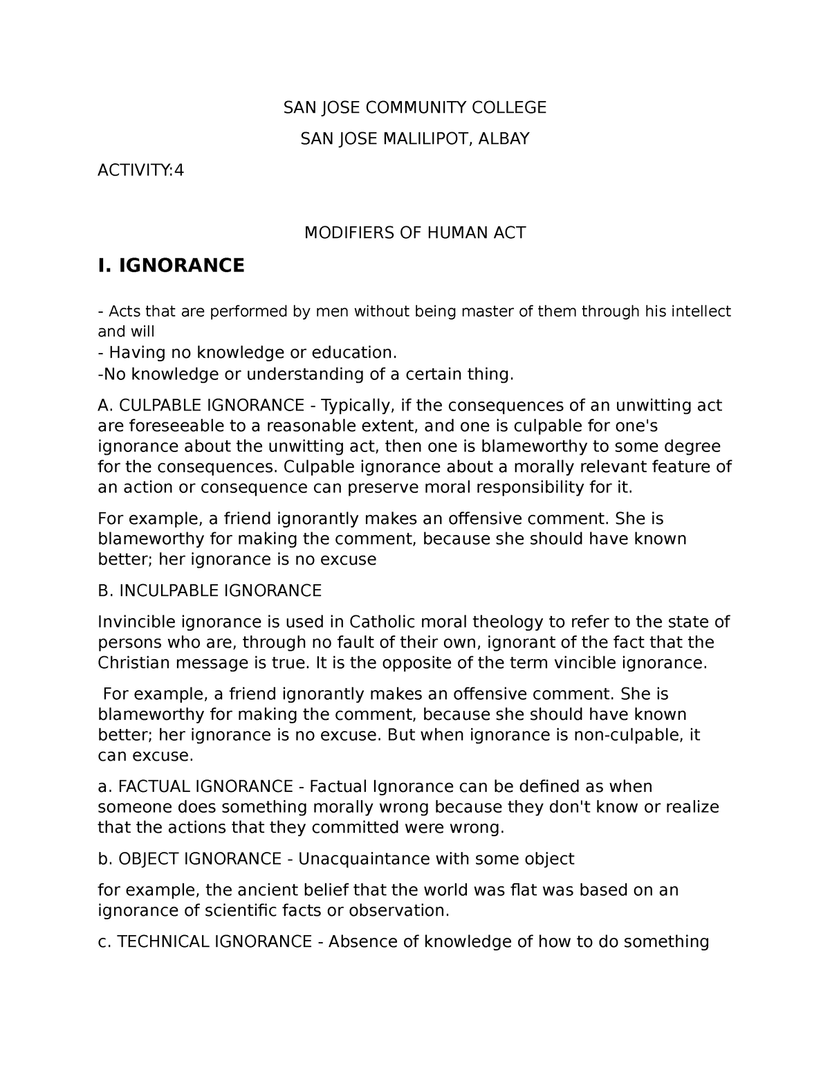 Activity 4 - MODIFIERS OF HUMAN ACT - SAN JOSE COMMUNITY COLLEGE SAN ...