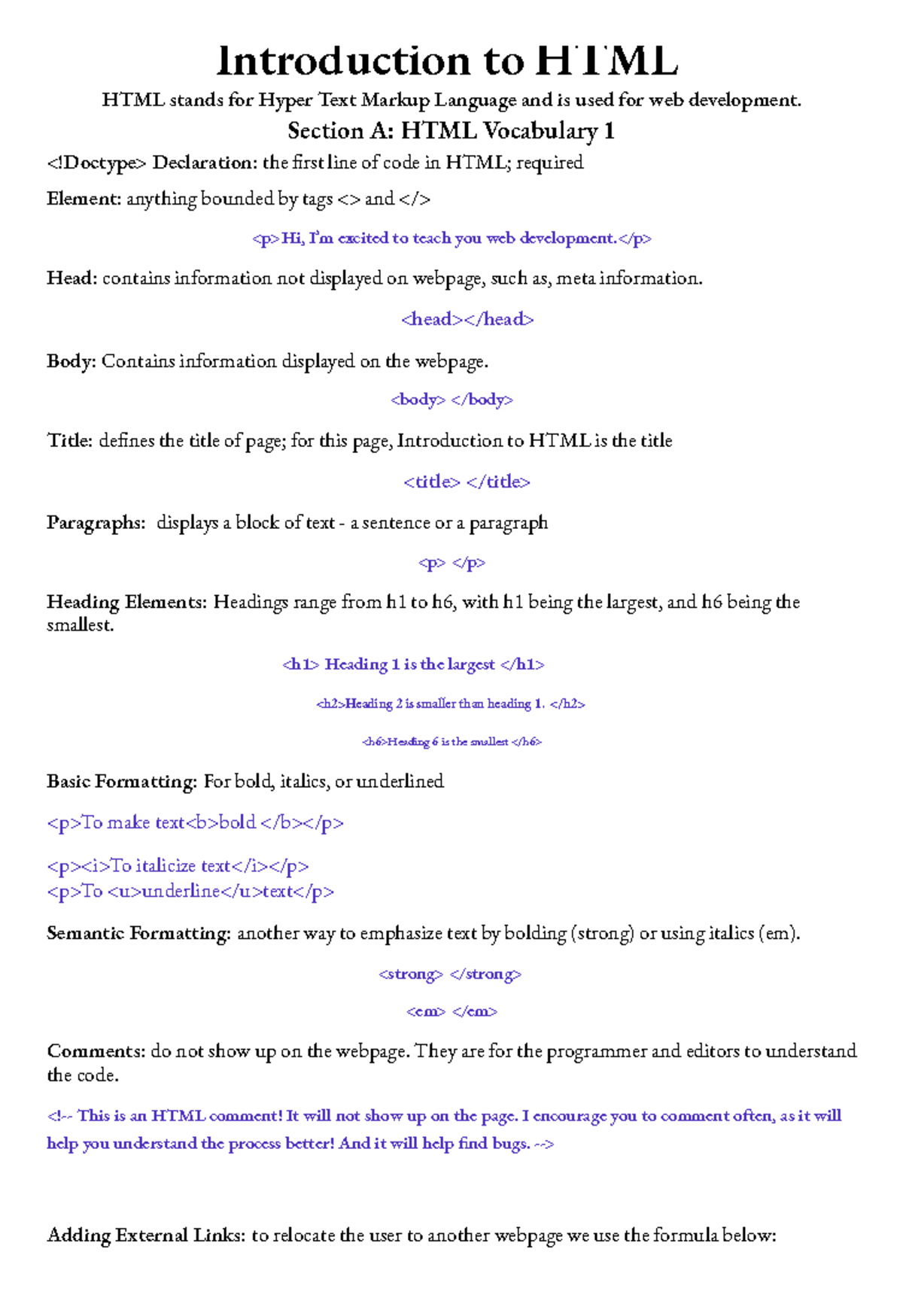 Intro to html - HTML practice that I made - Introduction to HTML HTML ...