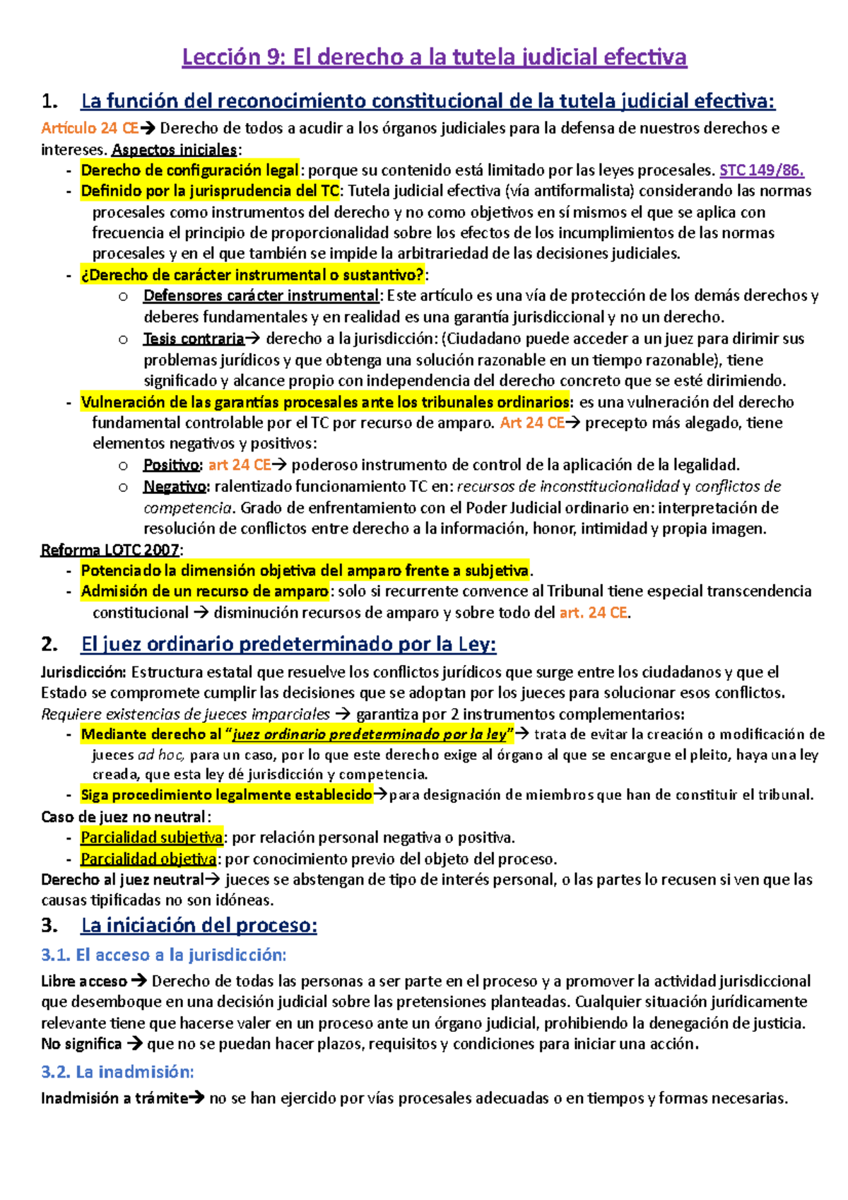 Lección 9 - El derecho a la tutela judicial efectiva - La función del ...