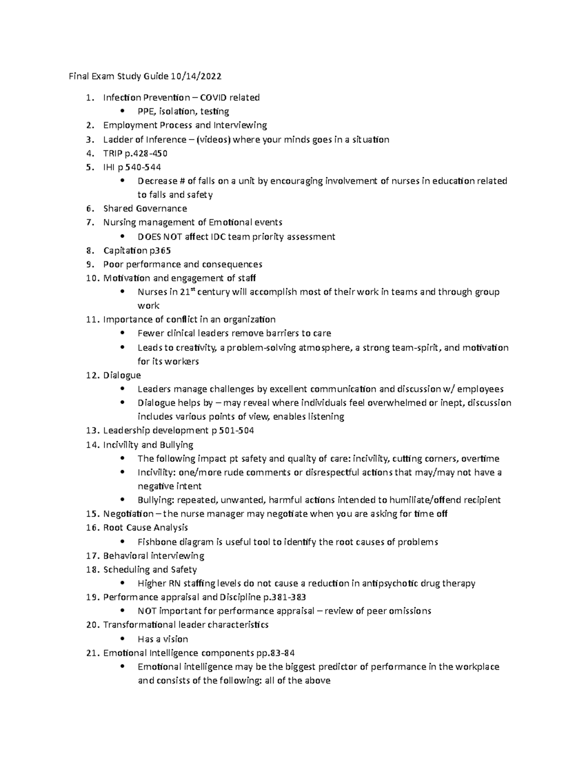Leadership Final Exam Study Guide - Final Exam Study Guide 10/14 ...
