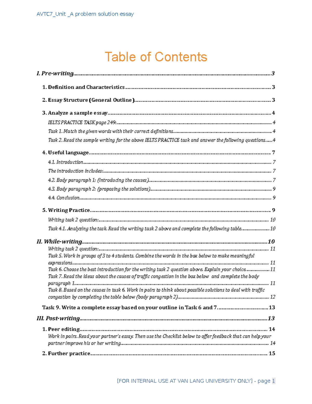 AVTC7 Task 2 A Problem and Solution Essay Table of Contents I
