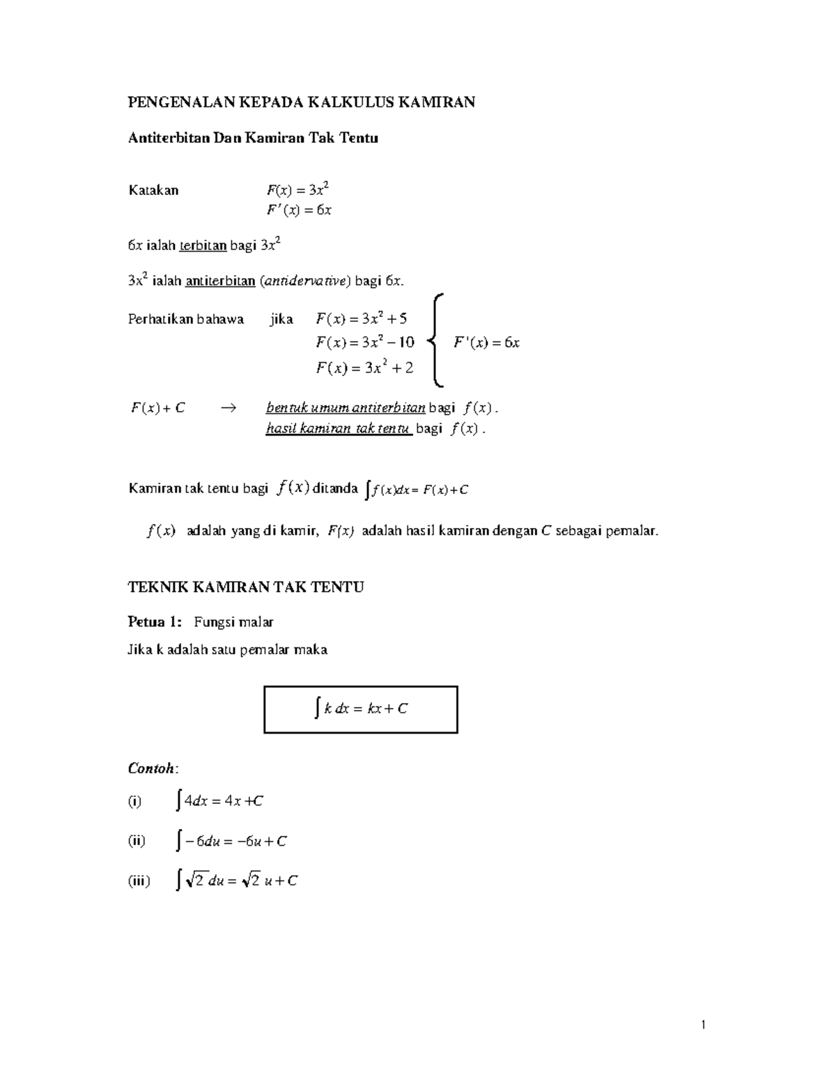 Kuliah - Kamiran - lecture notes - PENGENALAN KEPADA KALKULUS KAMIRAN ...