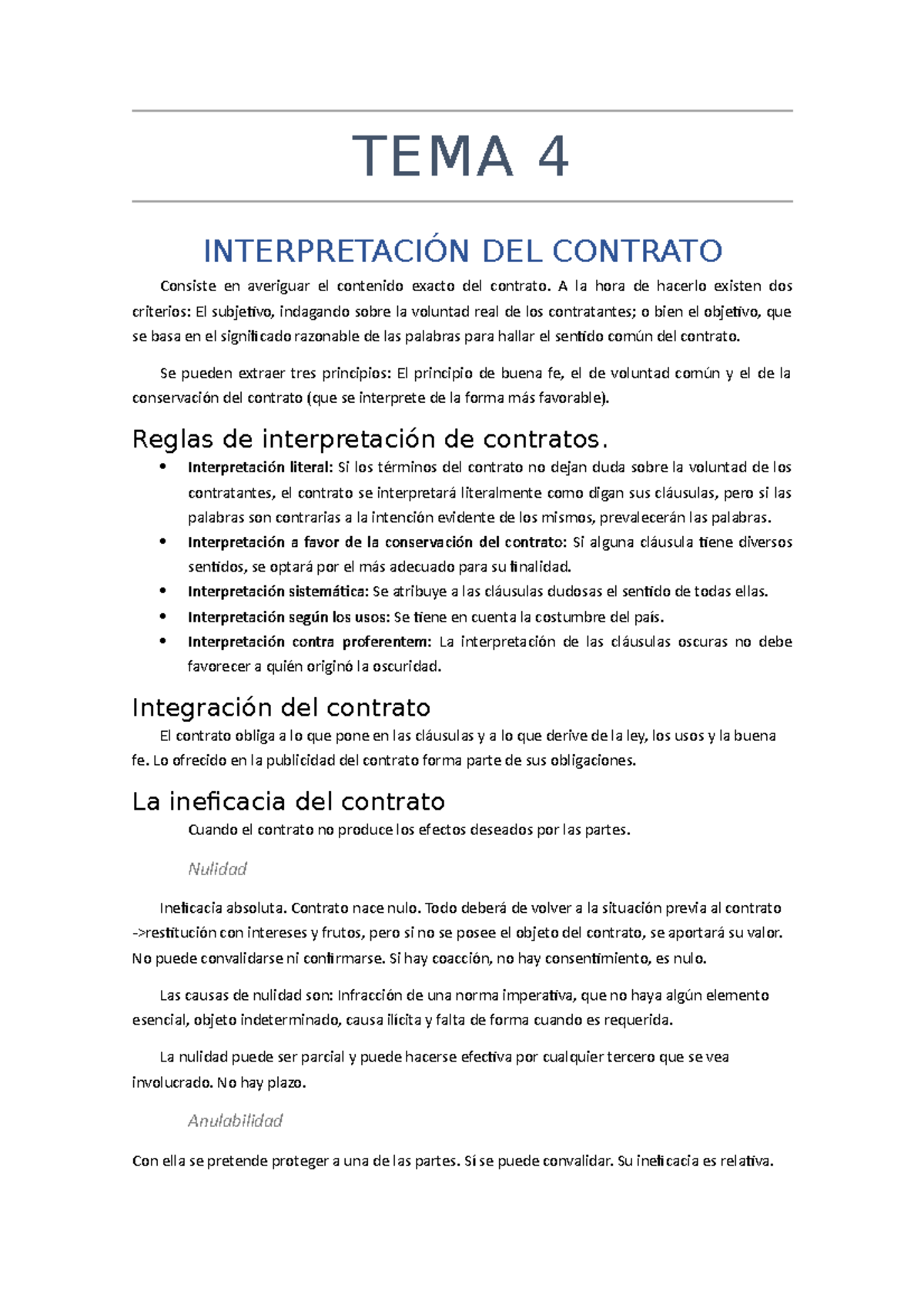 TEMA 4 Derecho-Interpretación Contrato - TEMA 4 INTERPRETACIÓN DEL ...