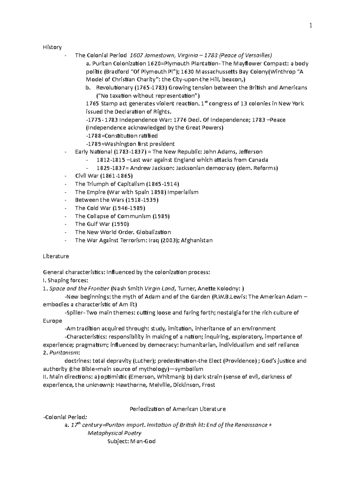 Periodization - American Civilization - 1 History - The Colonial Period ...