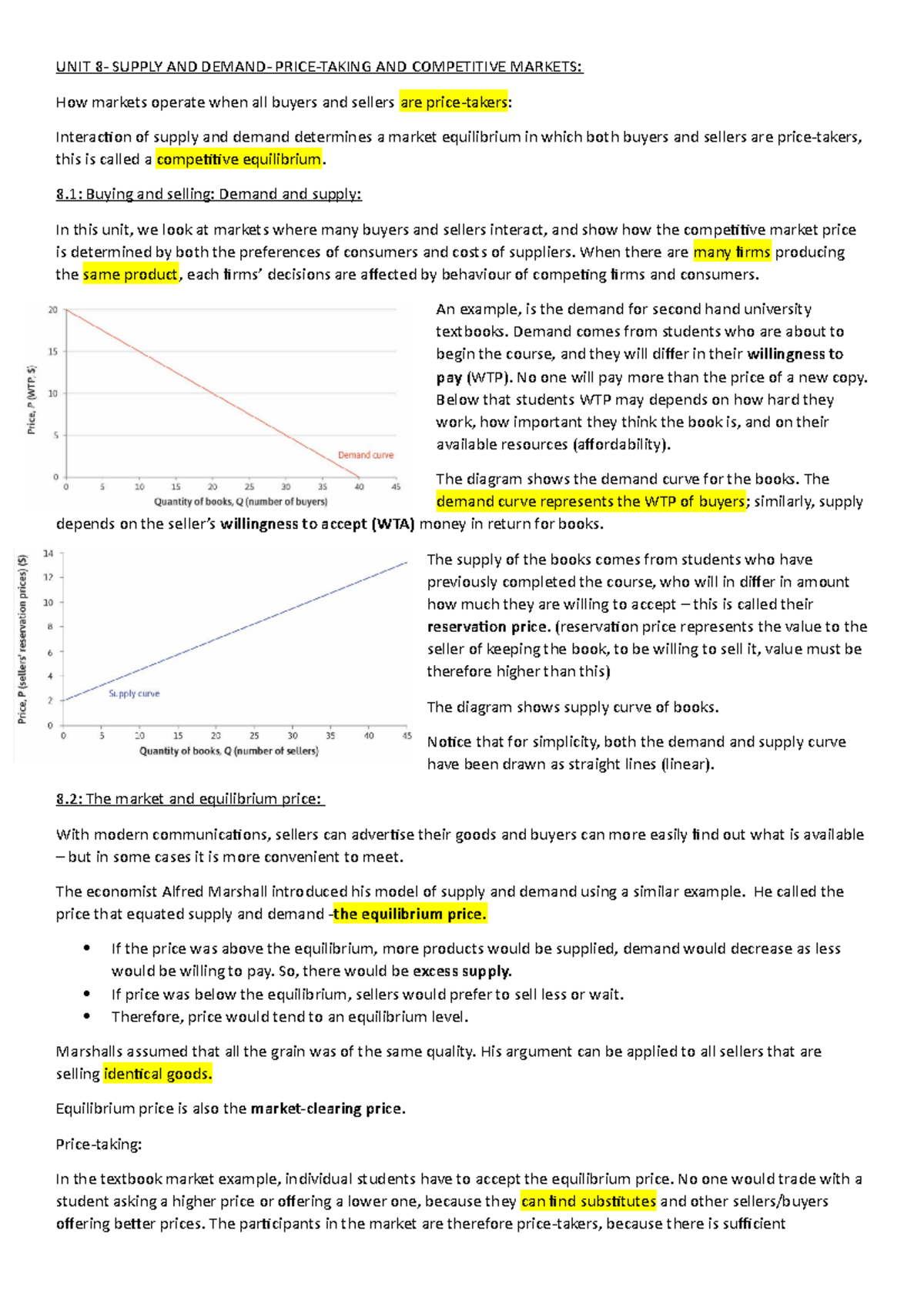 Unit 8 notes - core economy textbook - UNIT 8- SUPPLY AND DEMAND- PRICE ...