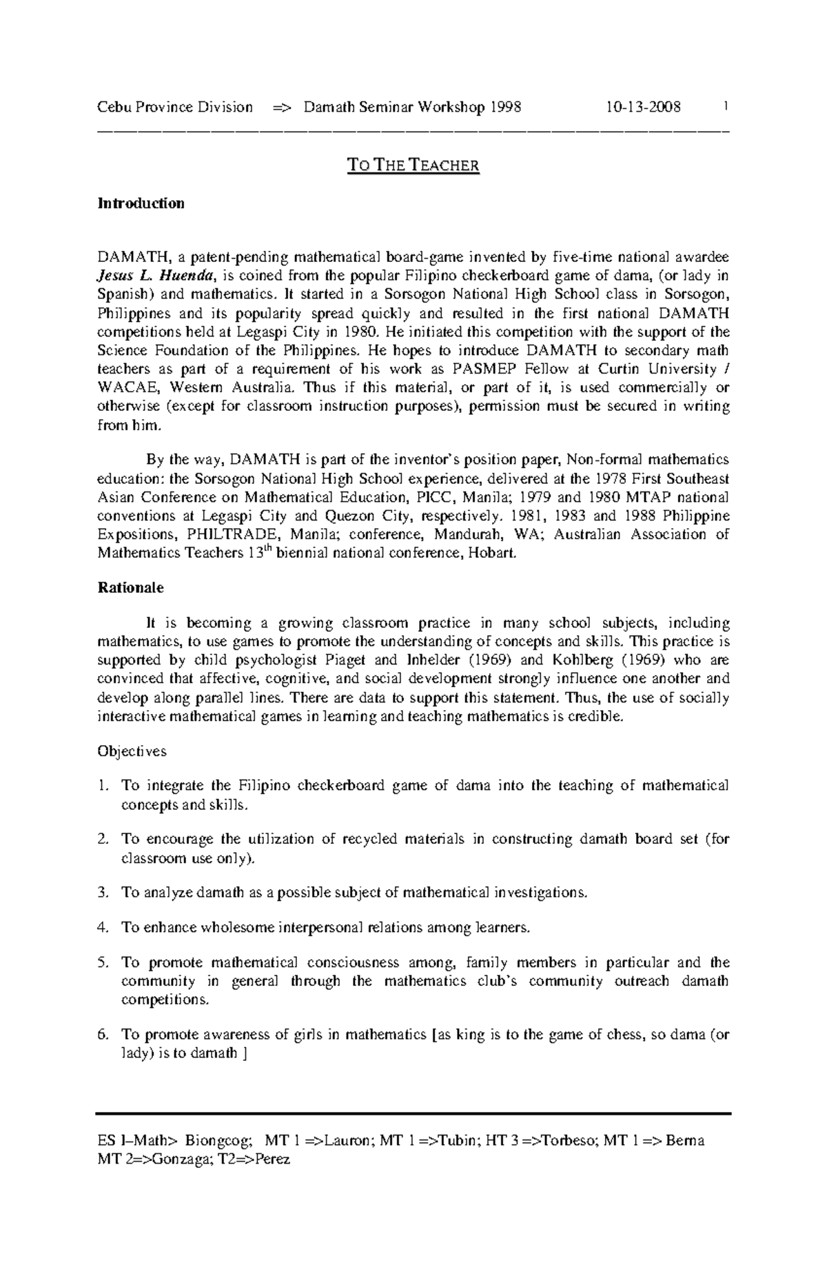 Damath Guide for Student and Teachers - Cebu Province Division ...