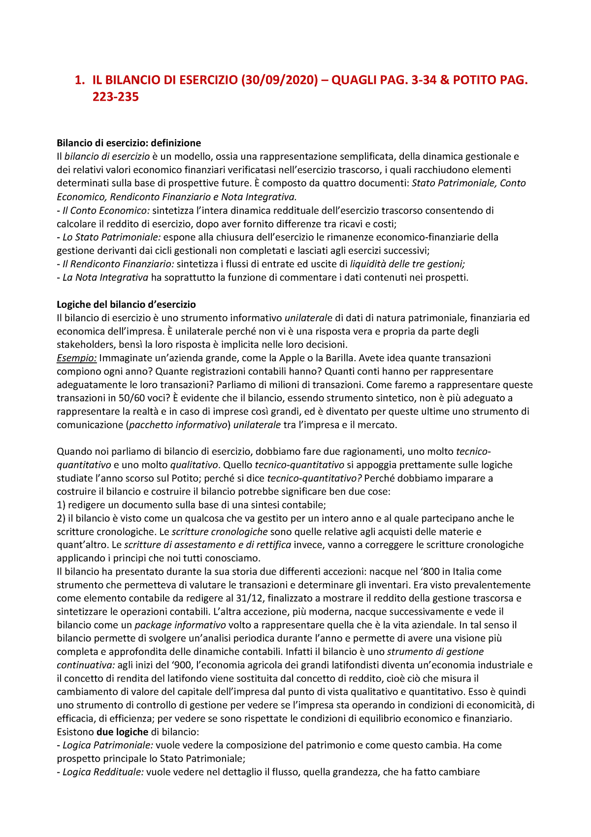 1. Il Bilancio Di Esercizio Riassunto Economia Aziendale - Economia ...