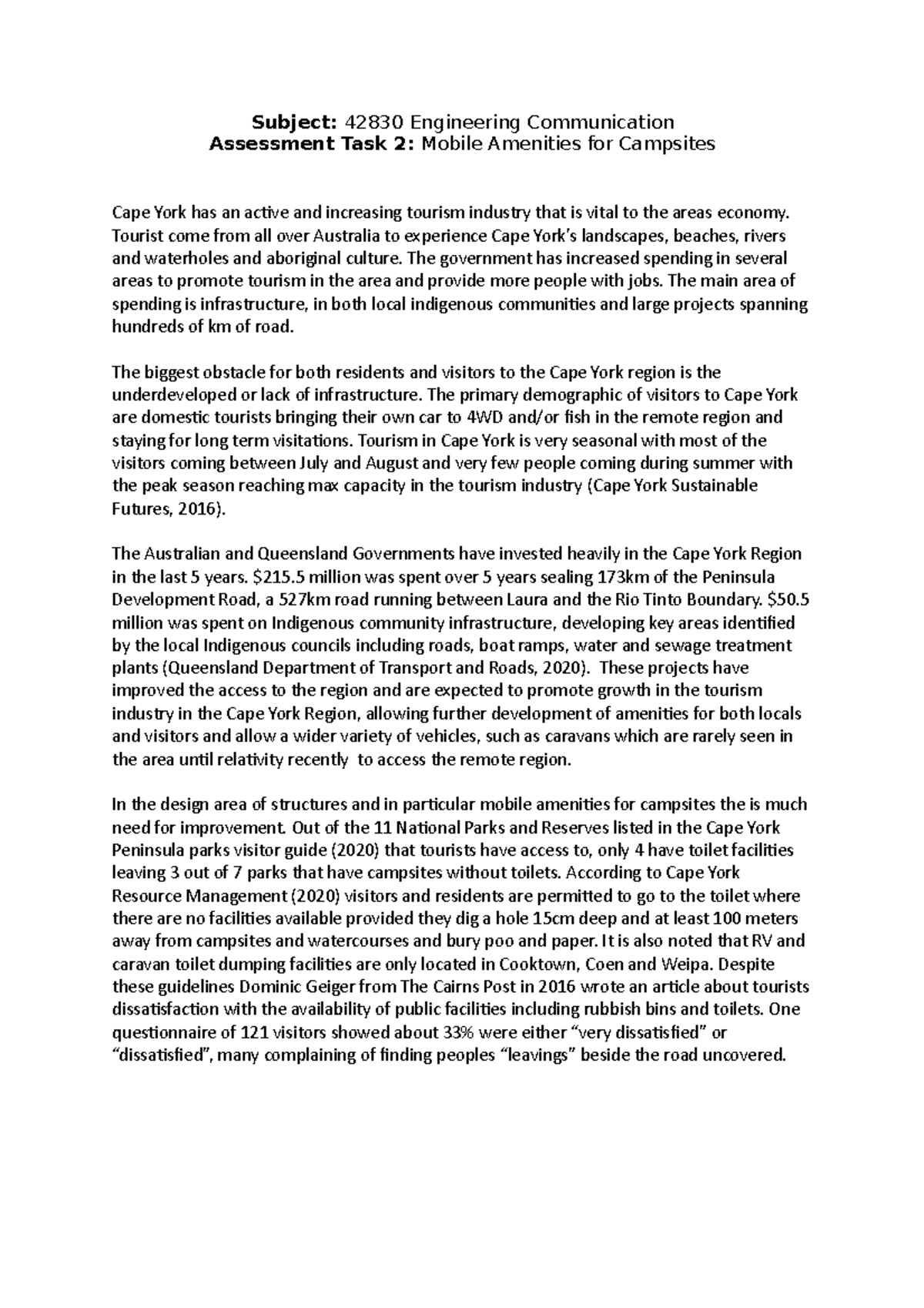 Engineering Communications Task 2 - Individual Report, Cape York ...