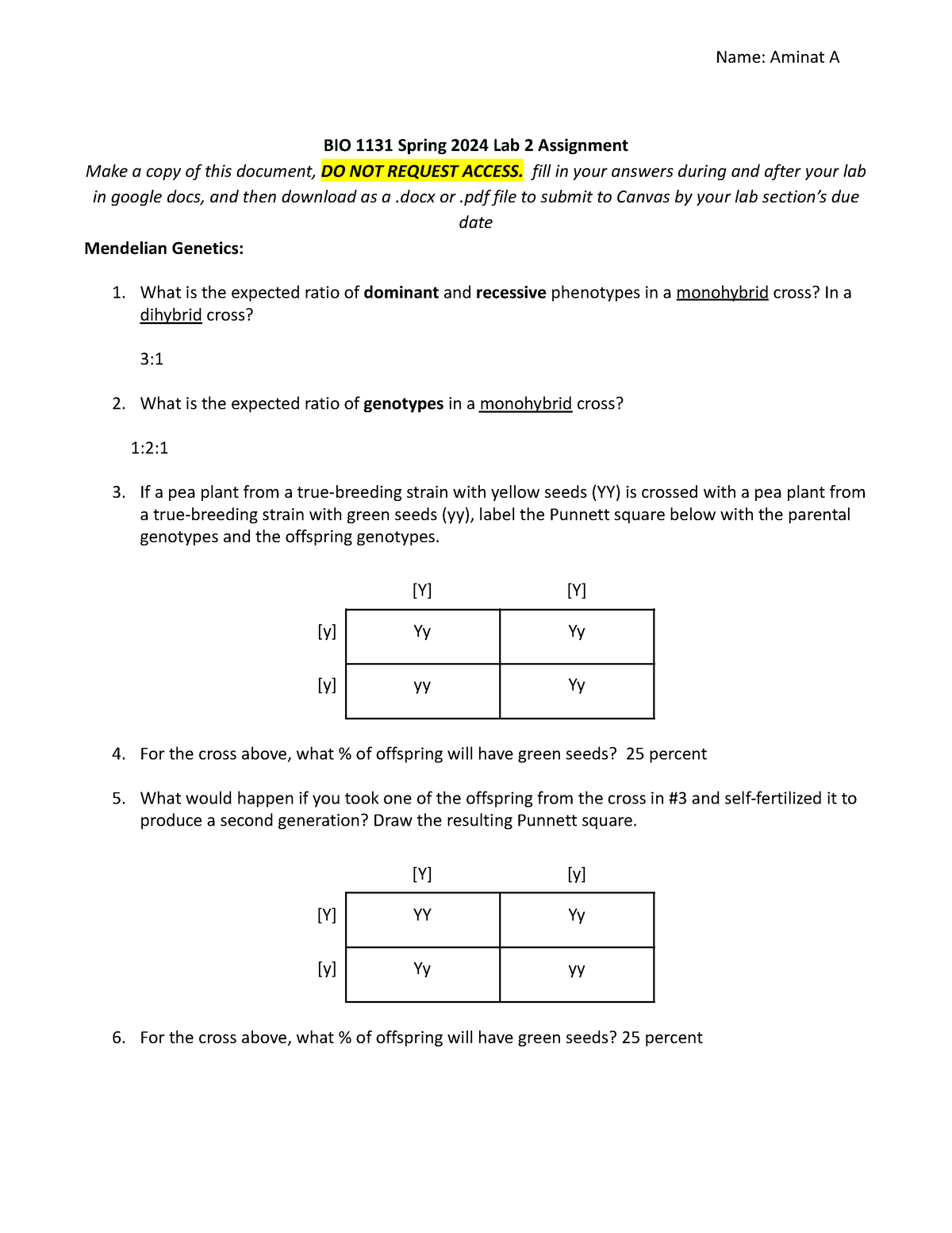 Lab 2 Worksheet - Name: Aminat A BIO 1131 Spring 2024 Lab 2 Assignment ...