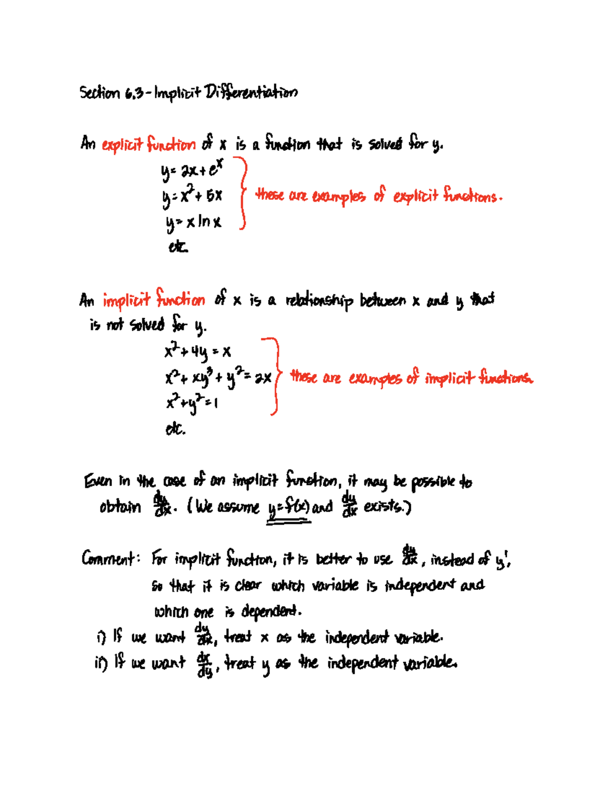 Section 6.3 - Implicit Differentiation - Math 125.3 - Studocu