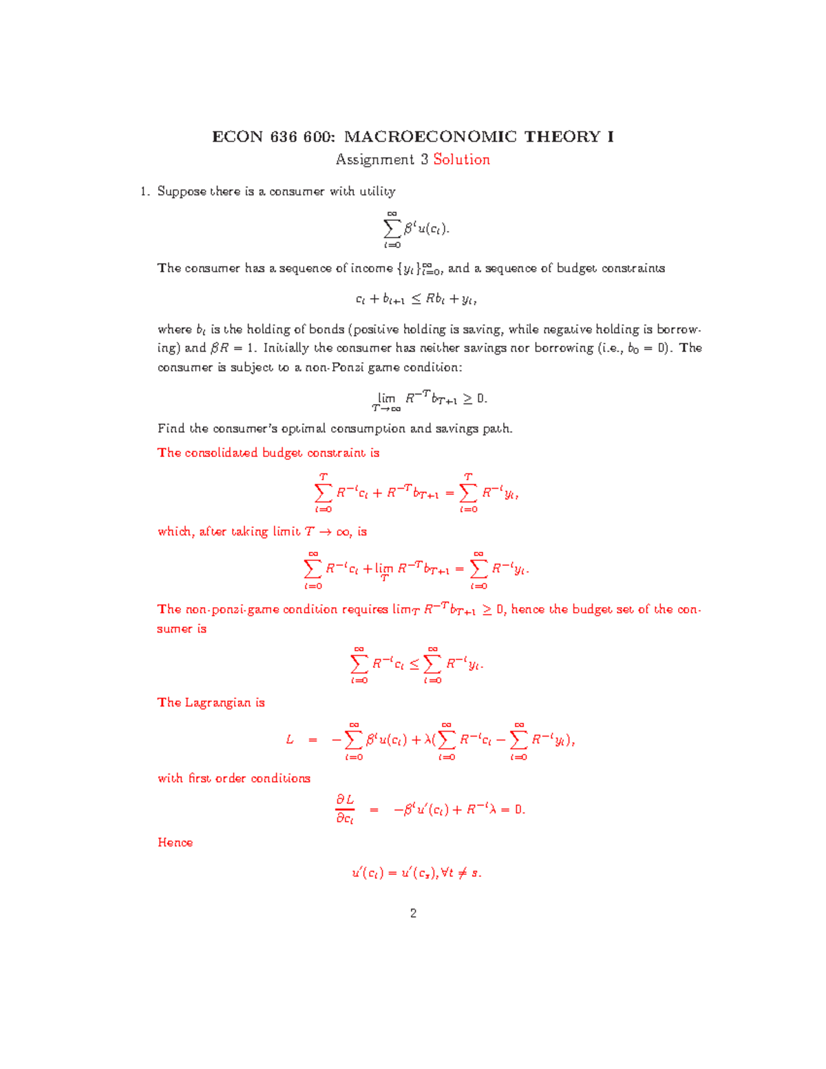 Assignment 3 solution - ECON 636 600: MACROECONOMIC THEORY I Assignment ...