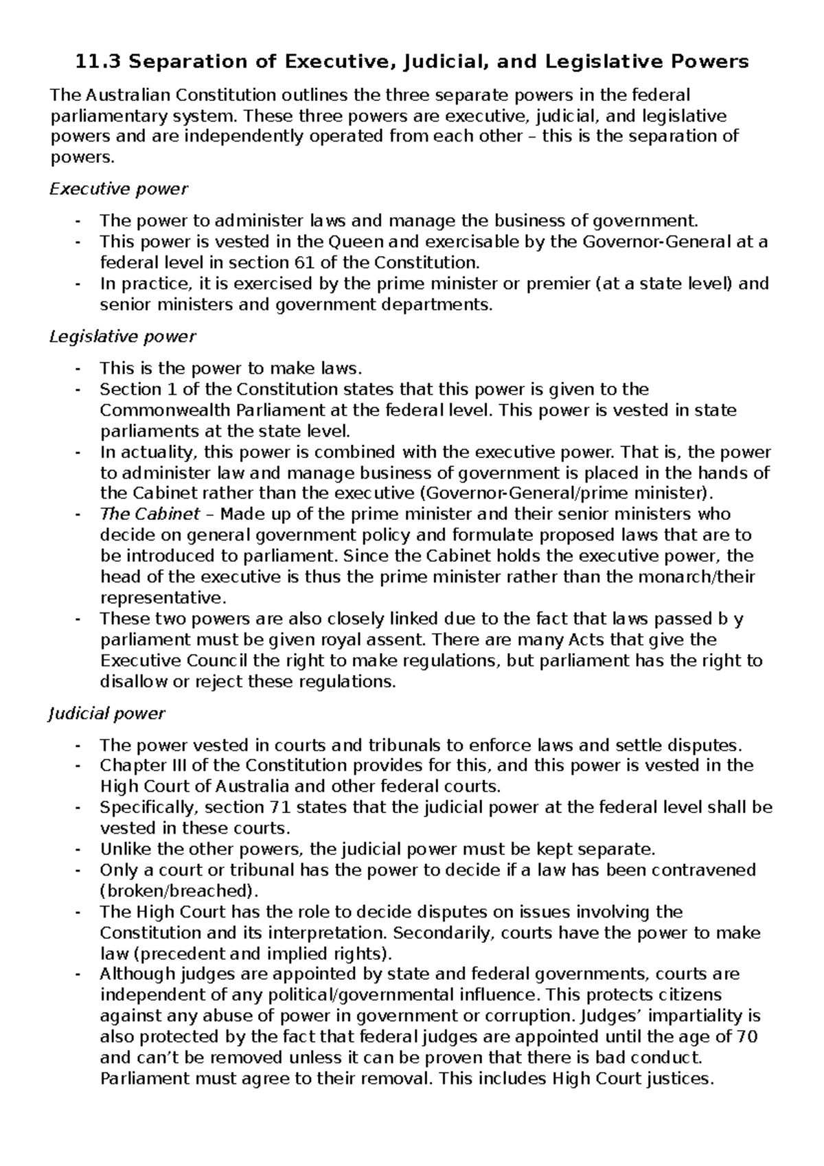 11.3 Separation of Executive, Judicial, and Legislative Powers - These ...