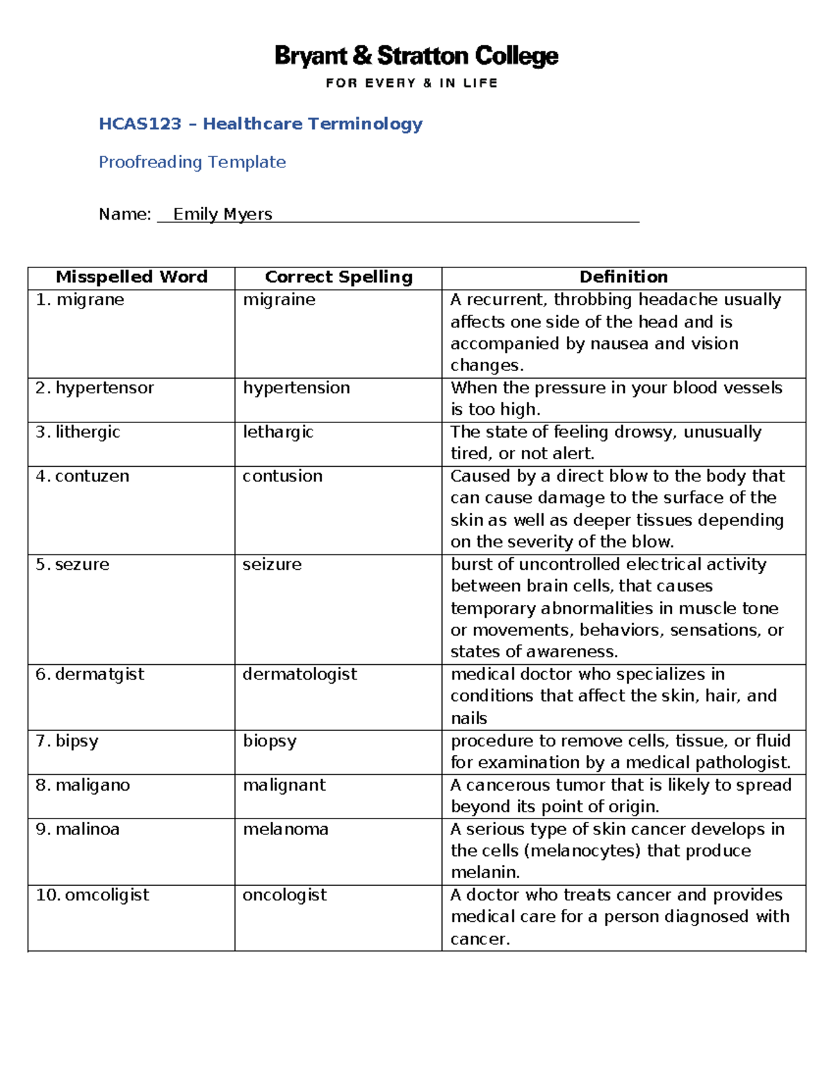 Healthcare Terminology Proofreading - HCAS123 – Healthcare Terminology ...