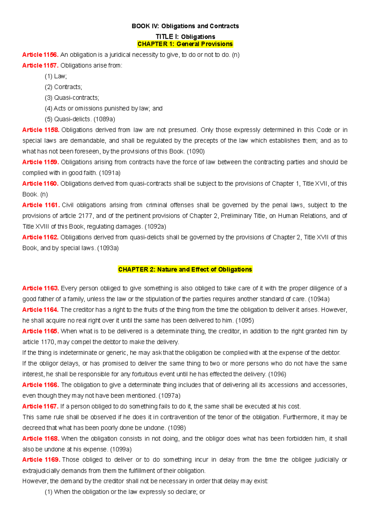 Obligations And Contracts Articles Book Iv Obligations And Contracts Title I Obligations Obligations And Contracts Articles Book Iv Obligations And Contracts Title I Obligations