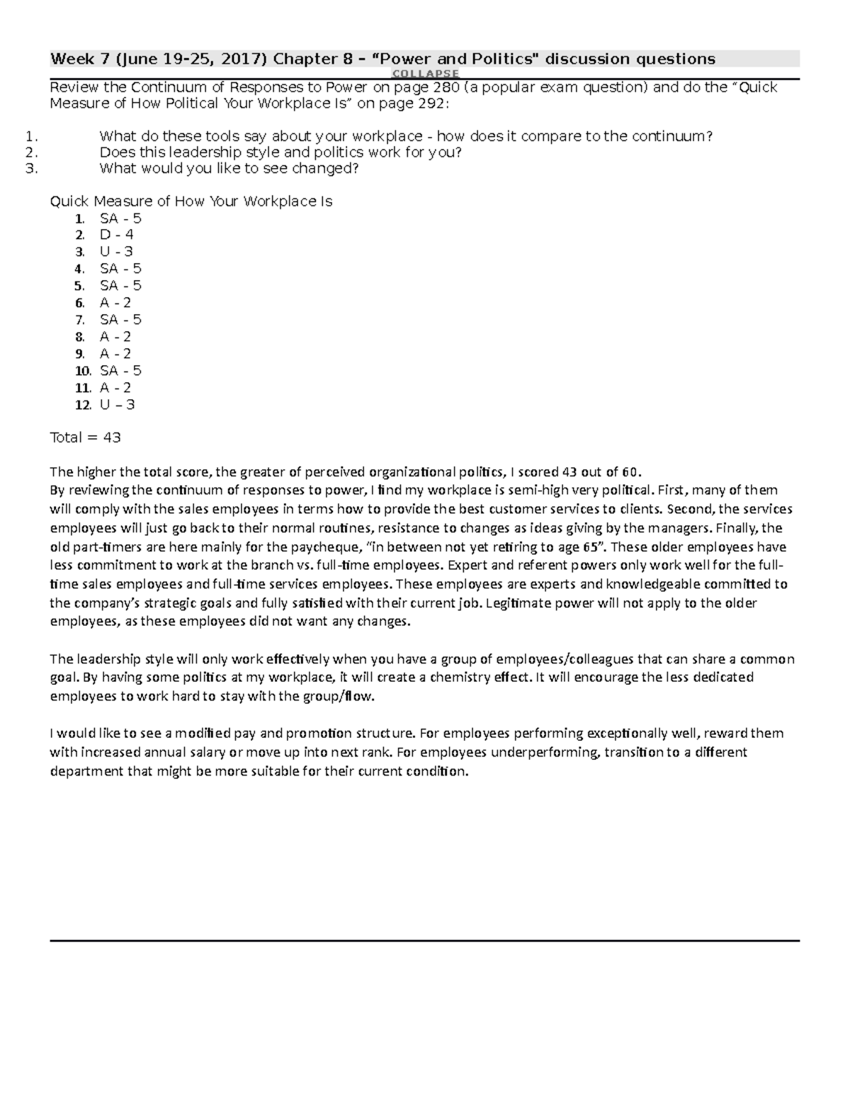 Week 7 - Discussion - Week 7 (June 2017) Chapter 8 and discussion ...