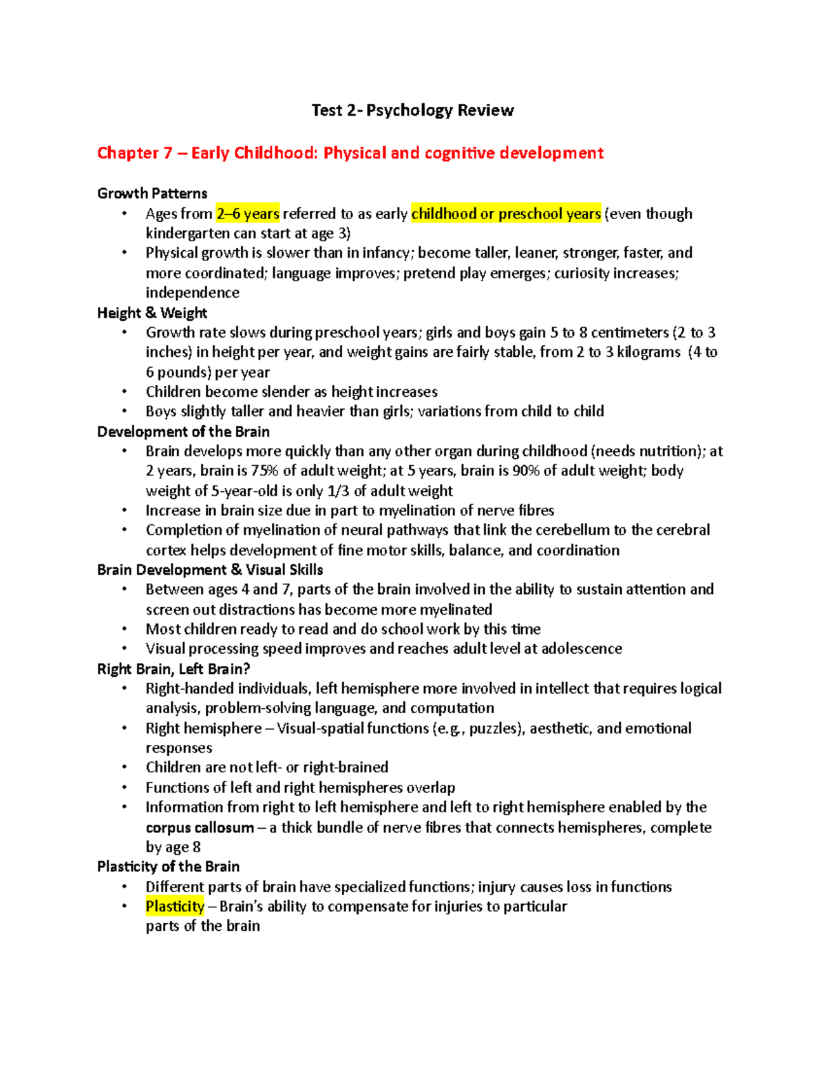 Developmental Psychology - Test #2 Review - Test 2- Psychology Review ...