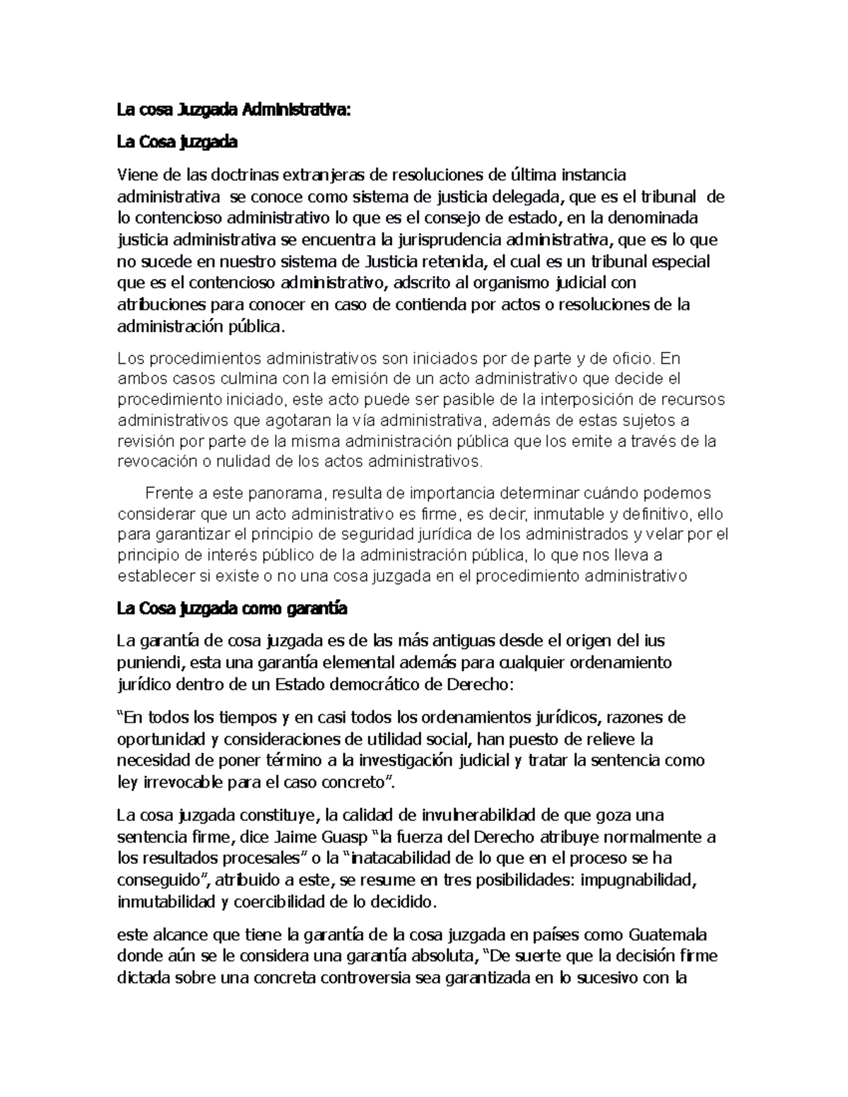 La cosa Juzgada Judicial, DERECHO PROCESAL ADM - La cosa Juzgada