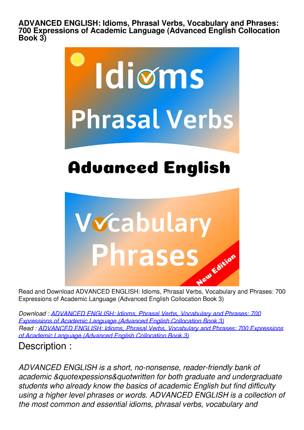 Get [PDF] Download ADVANCED ENGLISH: Idioms, Phrasal Verbs, Vocabulary ...