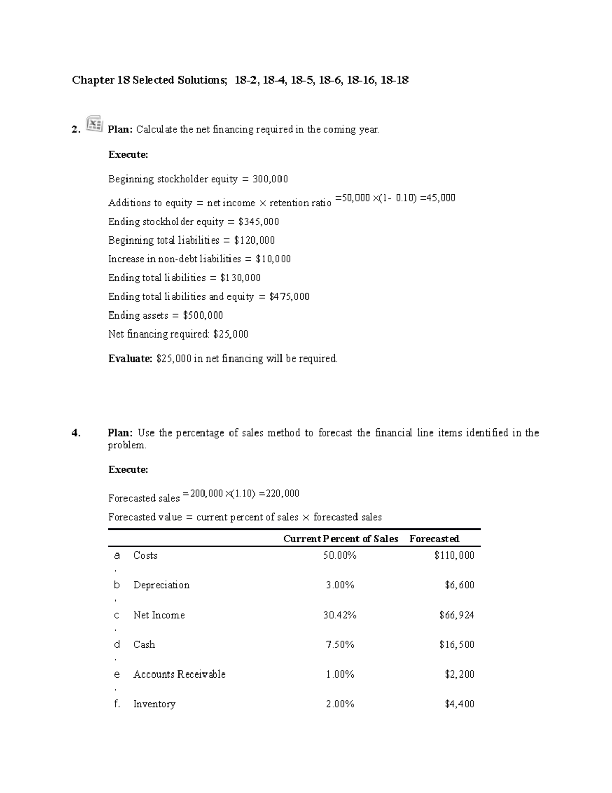 Ch 18 Selected Solutions - Execute: Beginning stockholder equity = 300 ...