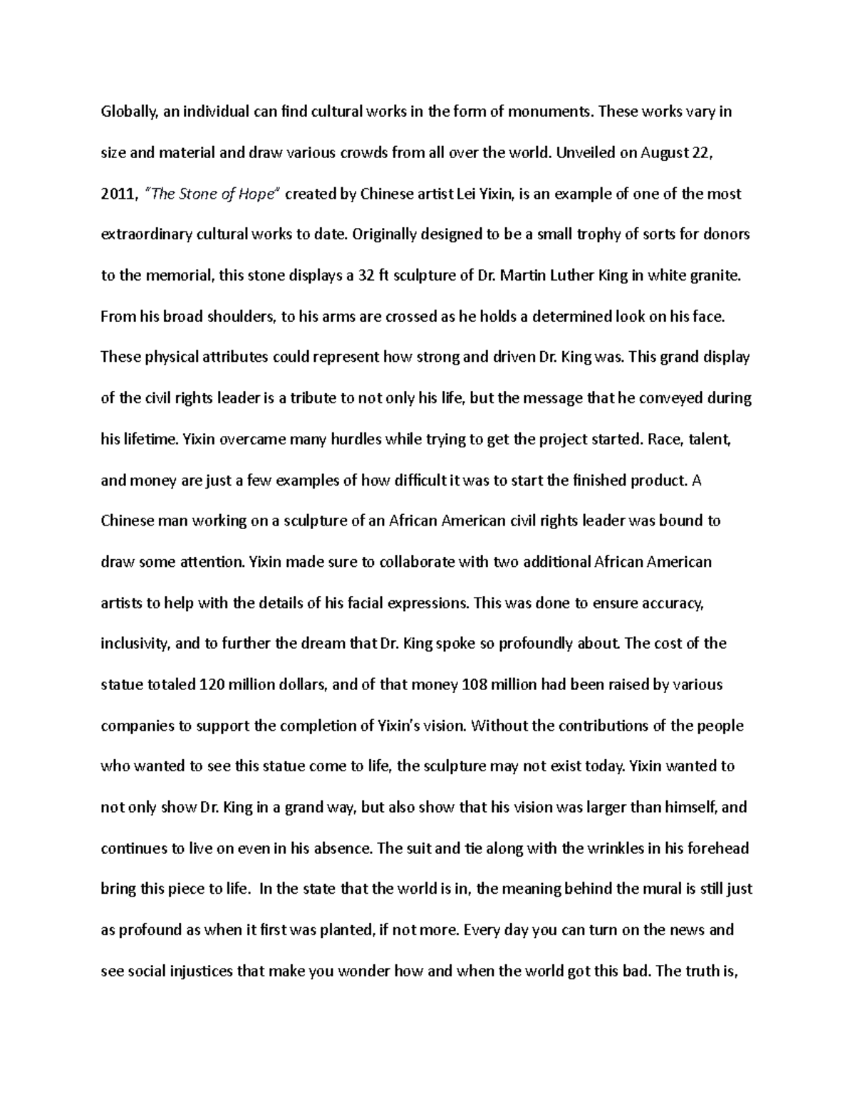 HU100 Short Answer 4 Grade A Describe the monument selected. Explain