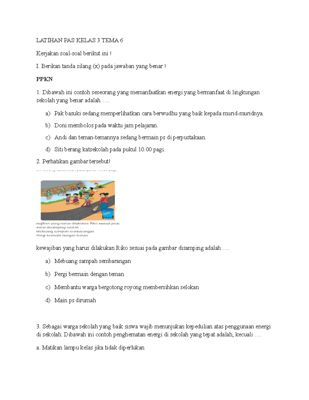 Latihan soal tema 6 kelas 3