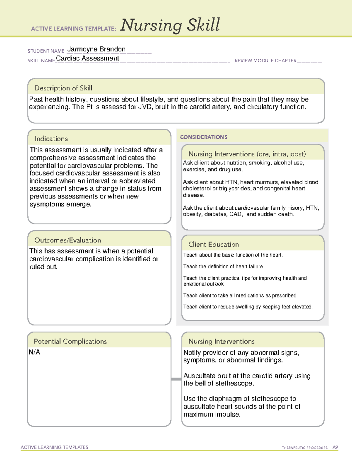 PN II Clinical Nursing Skill Cardiac Assessmnent - ACTIVE LEARNING ...