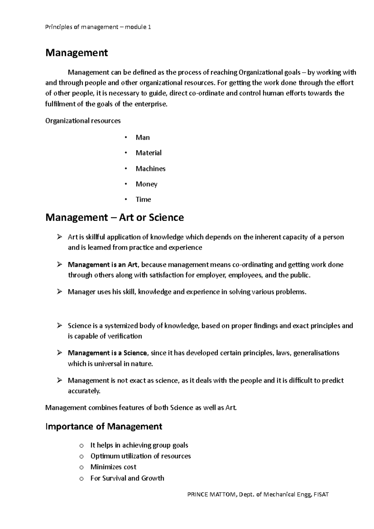 Management Notes - Introduction To Mgmt - Management Management Can Be ...