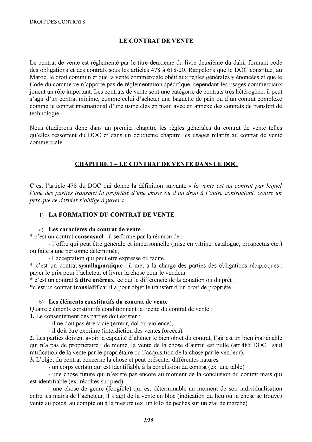 sujet dissertation contrat de vente