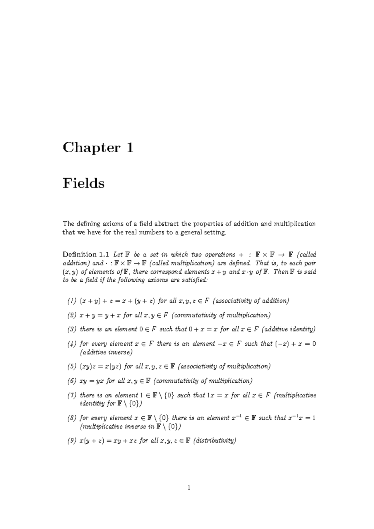 LAII-book-ch1 - Chapter 1 Fields The defining axioms of a field ...