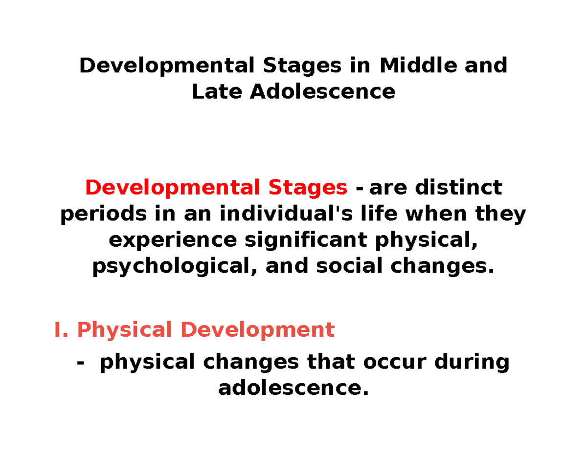 Lesson-perdev - Usuuauaua - Developmental Stages in Middle and Late ...